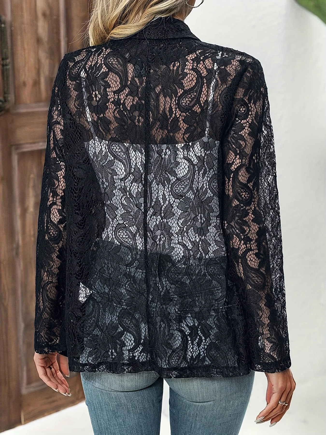 Heidi-Mode | Offener Vorderer Floralspitzen Revers Blazer - Image 4