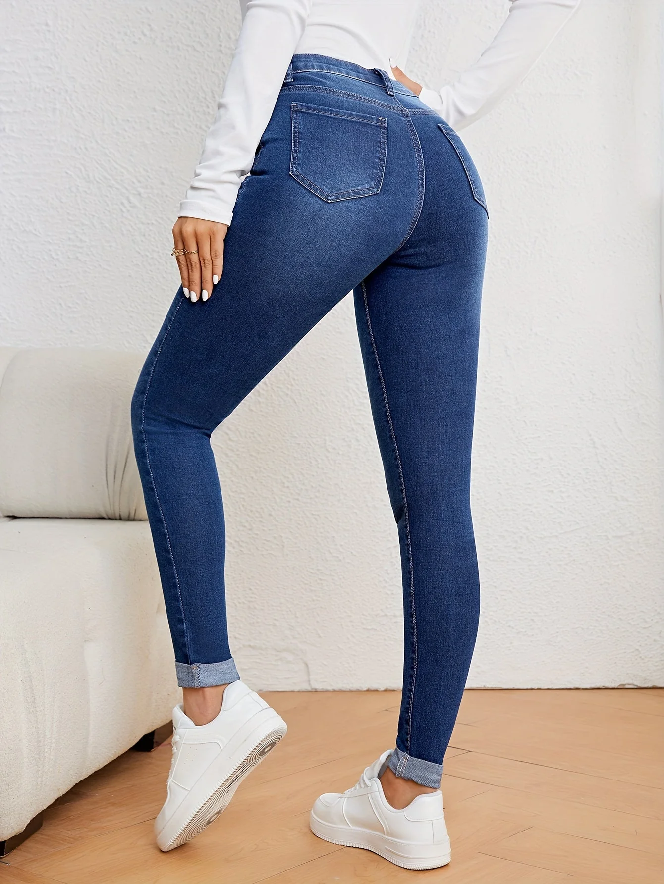 Heidi-Mode | Olivgrüne High Waist Slim Fit Jeans mit Stretch Denim - Image 12