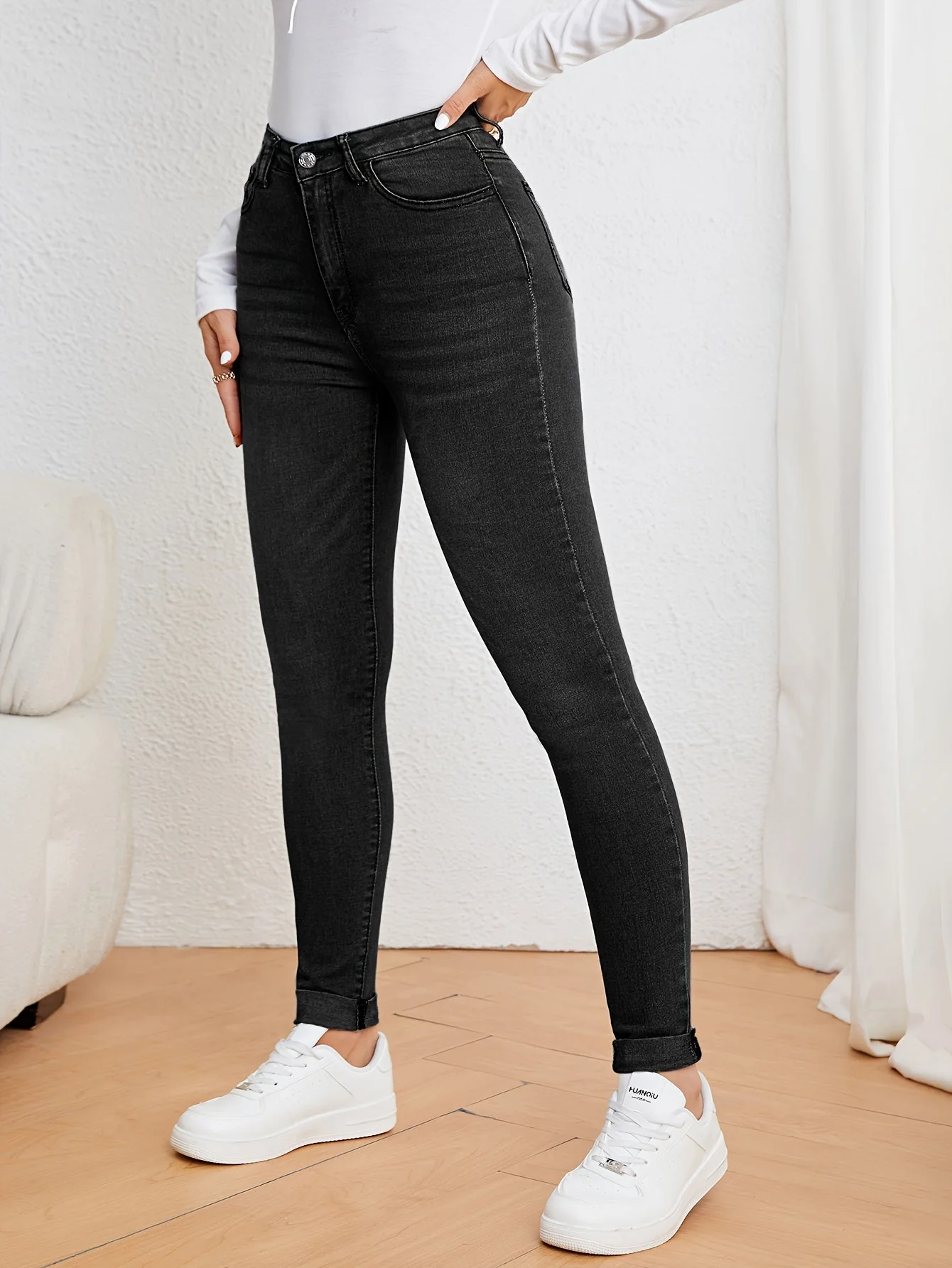 Heidi-Mode | Olivgrüne High Waist Slim Fit Jeans mit Stretch Denim - Image 14
