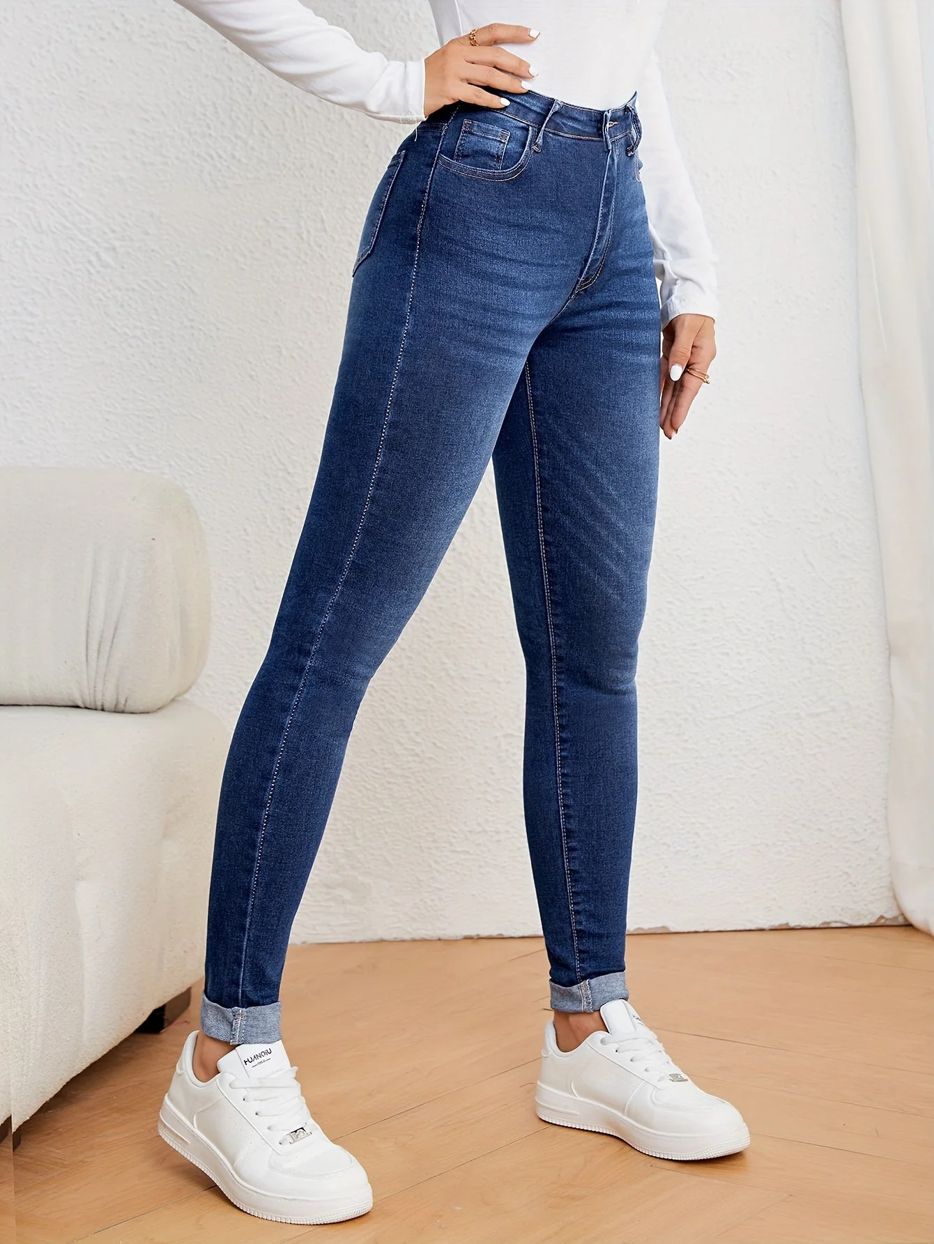 Heidi-Mode | Olivgrüne High Waist Slim Fit Jeans mit Stretch Denim - Image 16