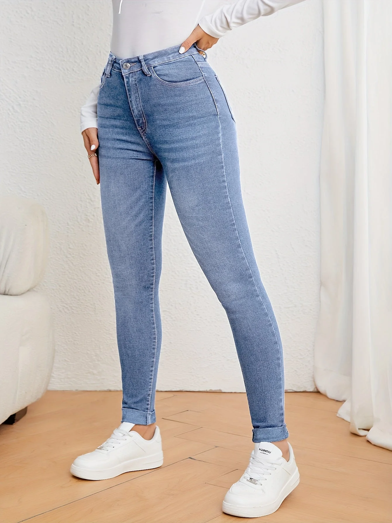 Heidi-Mode | Olivgrüne High Waist Slim Fit Jeans mit Stretch Denim - Image 2