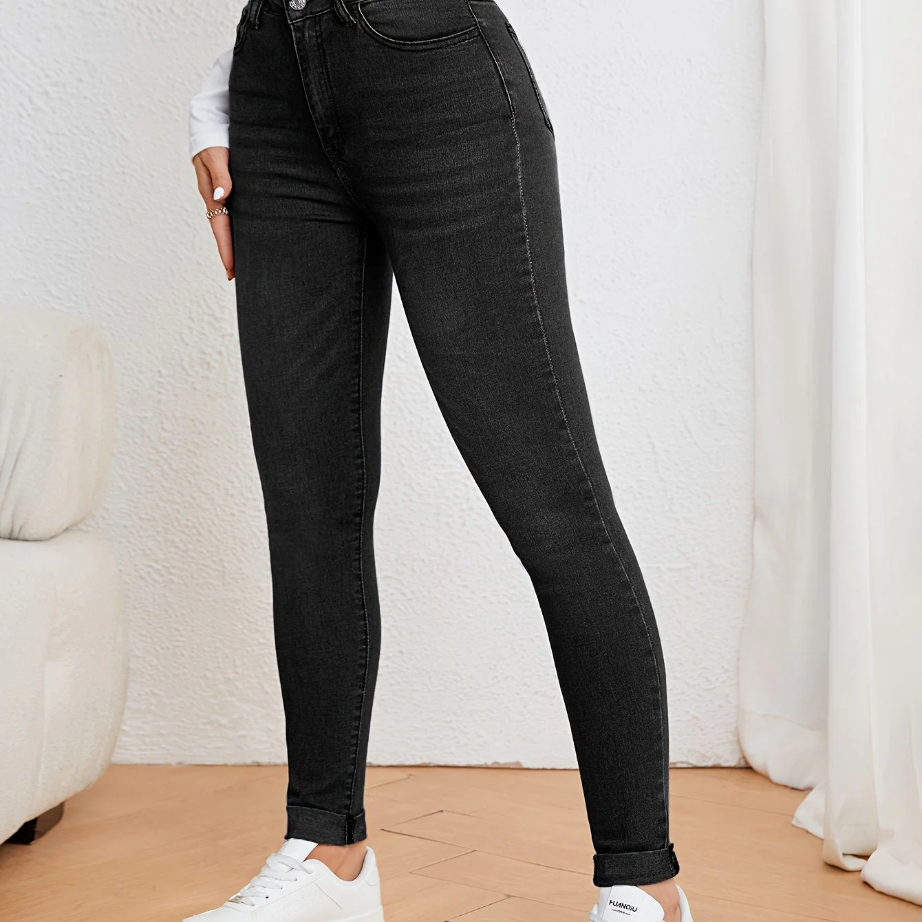 Heidi-Mode | Olivgrüne High Waist Slim Fit Jeans mit Stretch Denim - Image 7