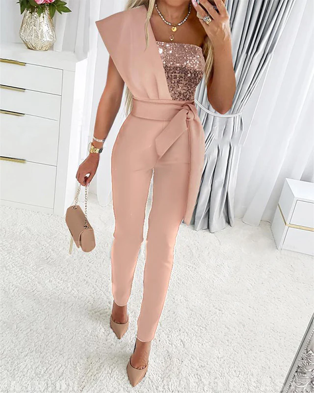 Heidi-Mode | One Shoulder Jumpsuit mit Pailletten und Taillenband - Image 4