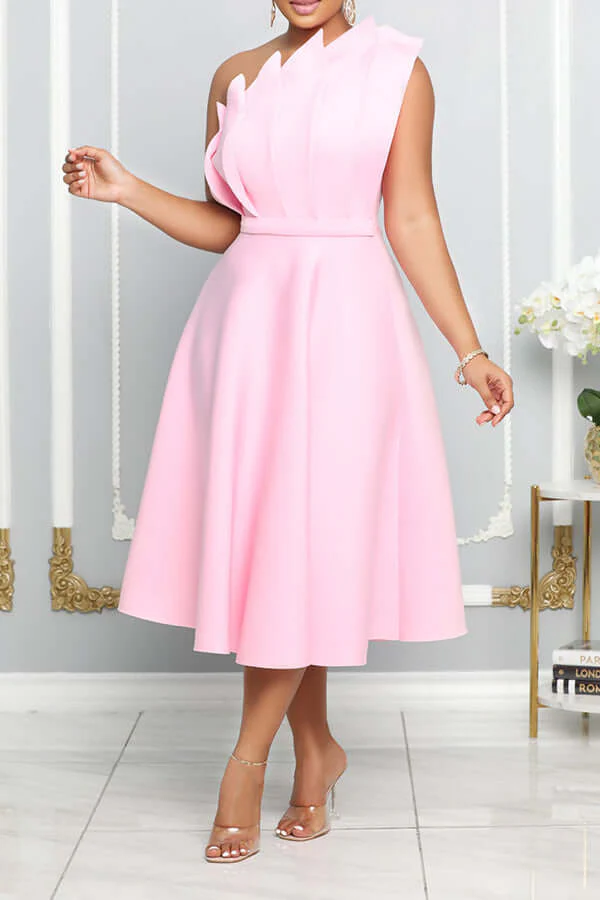 Heidi-Mode | One Shoulder Midi Kleid Elegante A-Linie Passform Skulpturierte Details Festliche Kleidung - Image 10