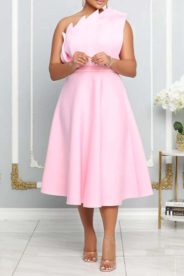 Heidi-Mode | One Shoulder Midi Kleid Elegante A-Linie Passform Skulpturierte Details Festliche Kleidung - Image 5
