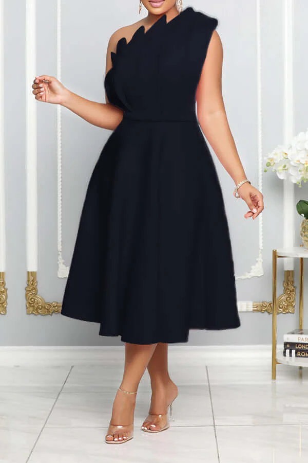 Heidi-Mode | One Shoulder Midi Kleid Elegante A-Linie Passform Skulpturierte Details Festliche Kleidung - Image 6