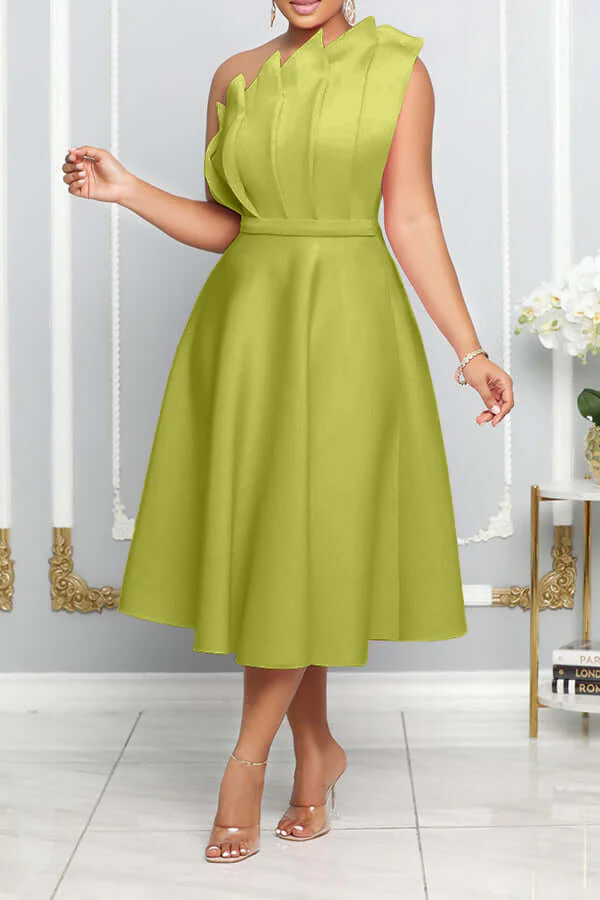Heidi-Mode | One Shoulder Midi Kleid Elegante A-Linie Passform Skulpturierte Details Festliche Kleidung - Image 9
