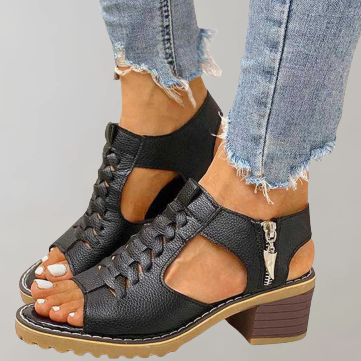 Heidi-Mode | Orthopädische Sandalen mit Absatz Bequeme Sandalen für Damen mit Spitzendesign - Image 5