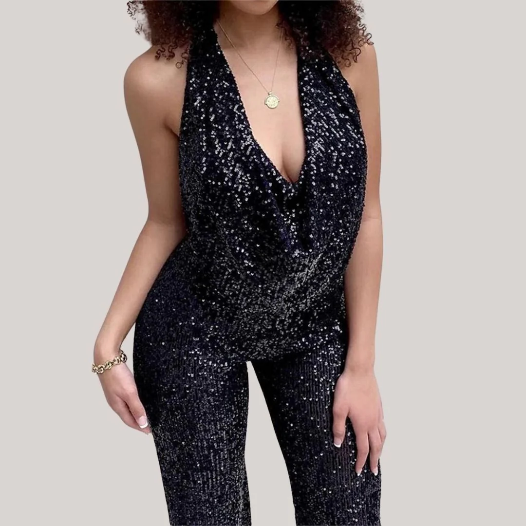 Heidi-Mode | Party-Pailletten-Rückenfrei-Halter Ärmelloser Jumpsuit - Image 9