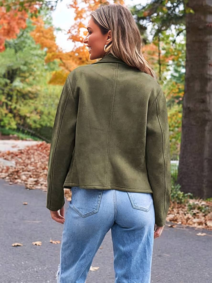Heidi-Mode | Perfekte Wildlederjacke Aus Suedine mit Reißverschlusstaschen Reverskragen Lange Ärmel Damen Lässige Mode - Image 10