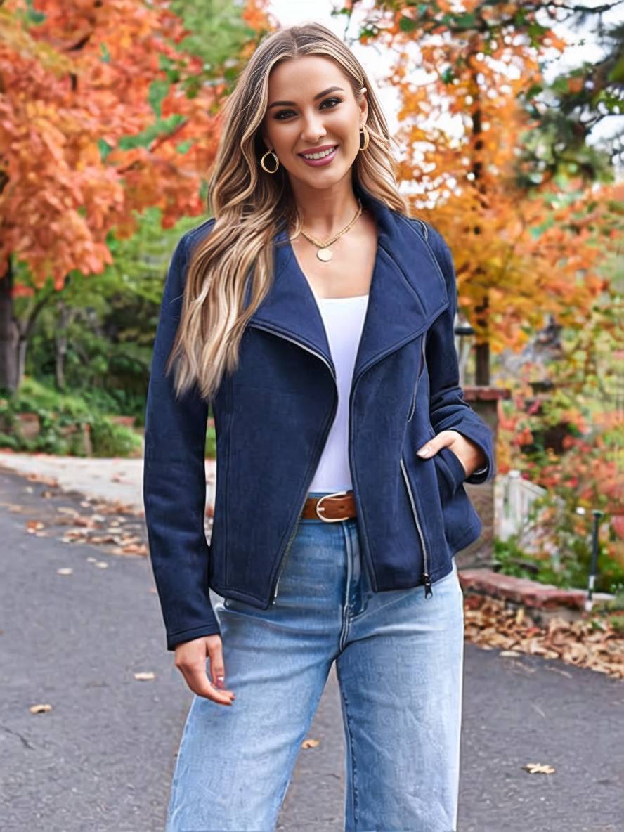 Heidi-Mode | Perfekte Wildlederjacke Aus Suedine mit Reißverschlusstaschen Reverskragen Lange Ärmel Damen Lässige Mode - Image 17