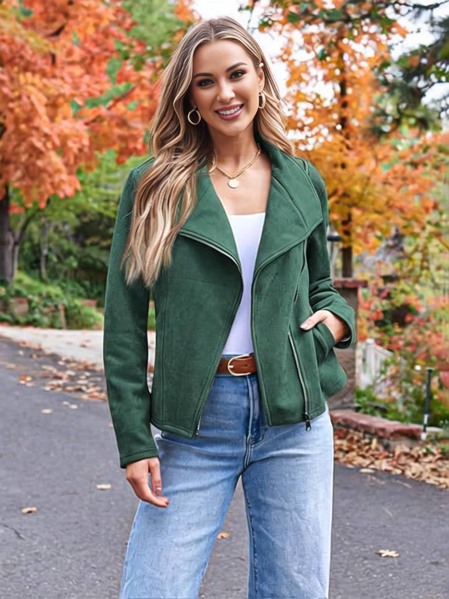 Heidi-Mode | Perfekte Wildlederjacke Aus Suedine mit Reißverschlusstaschen Reverskragen Lange Ärmel Damen Lässige Mode - Image 18