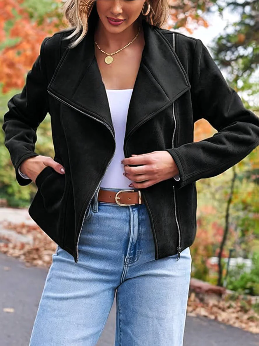 Heidi-Mode | Perfekte Wildlederjacke Aus Suedine mit Reißverschlusstaschen Reverskragen Lange Ärmel Damen Lässige Mode - Image 3