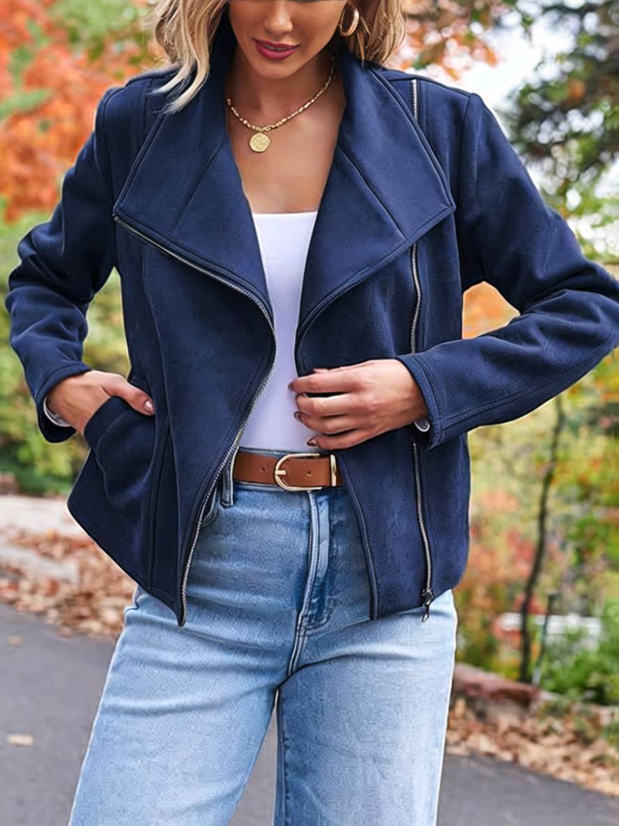 Heidi-Mode | Perfekte Wildlederjacke Aus Suedine mit Reißverschlusstaschen Reverskragen Lange Ärmel Damen Lässige Mode - Image 5