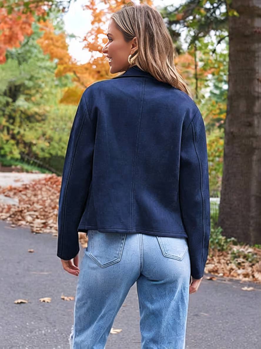 Heidi-Mode | Perfekte Wildlederjacke Aus Suedine mit Reißverschlusstaschen Reverskragen Lange Ärmel Damen Lässige Mode - Image 6