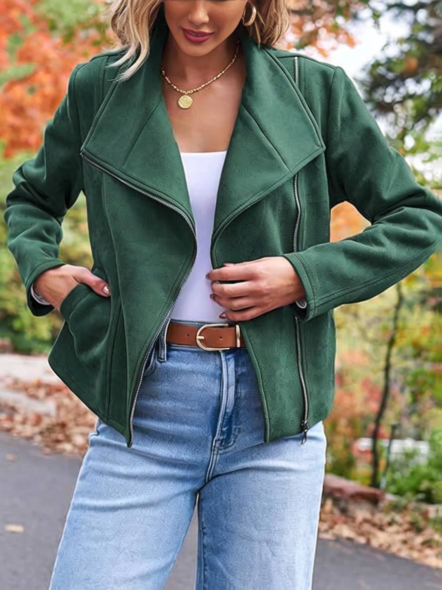 Heidi-Mode | Perfekte Wildlederjacke Aus Suedine mit Reißverschlusstaschen Reverskragen Lange Ärmel Damen Lässige Mode - Image 7