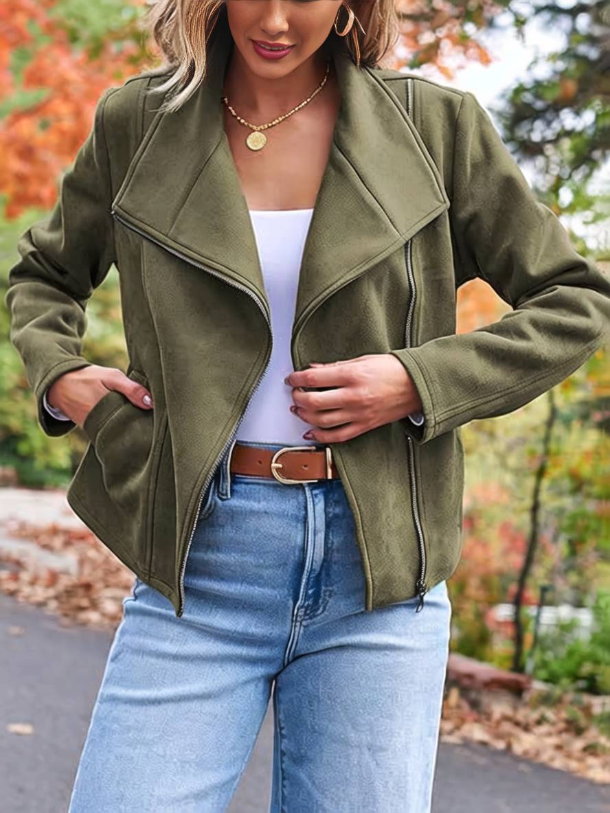 Heidi-Mode | Perfekte Wildlederjacke Aus Suedine mit Reißverschlusstaschen Reverskragen Lange Ärmel Damen Lässige Mode - Image 9
