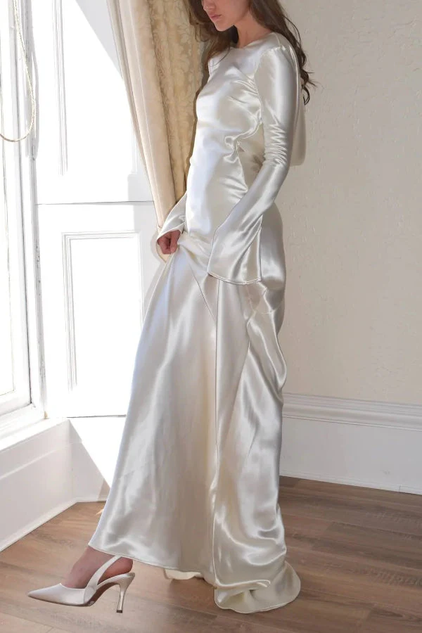 Heidi-Mode | Pearl Eden Satin Rückwärtig Offene Cowl Neck Gown Maxi Kleid - Image 4