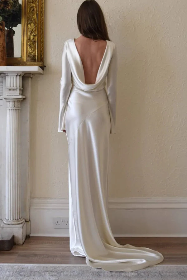 Heidi-Mode | Pearl Eden Satin Rückwärtig Offene Cowl Neck Gown Maxi Kleid - Image 6