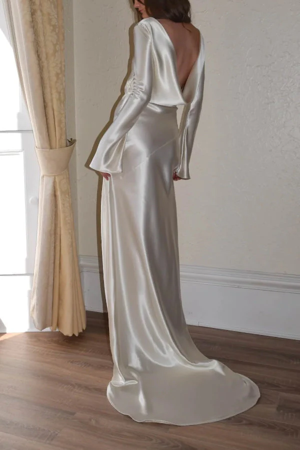 Heidi-Mode | Pearl Eden Satin Rückwärtig Offene Cowl Neck Gown Maxi Kleid - Image 7