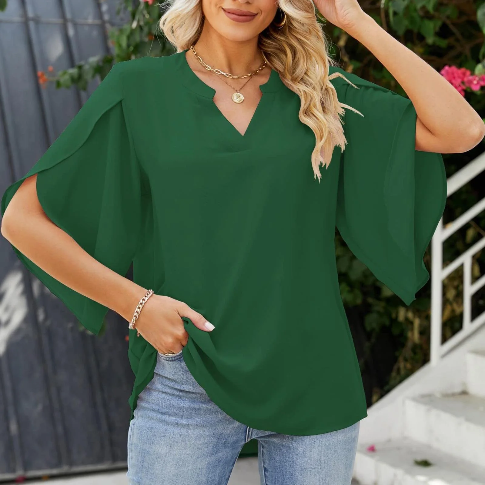Heidi-Mode | Petal Sleeve Chiffon Shirt - Image 5