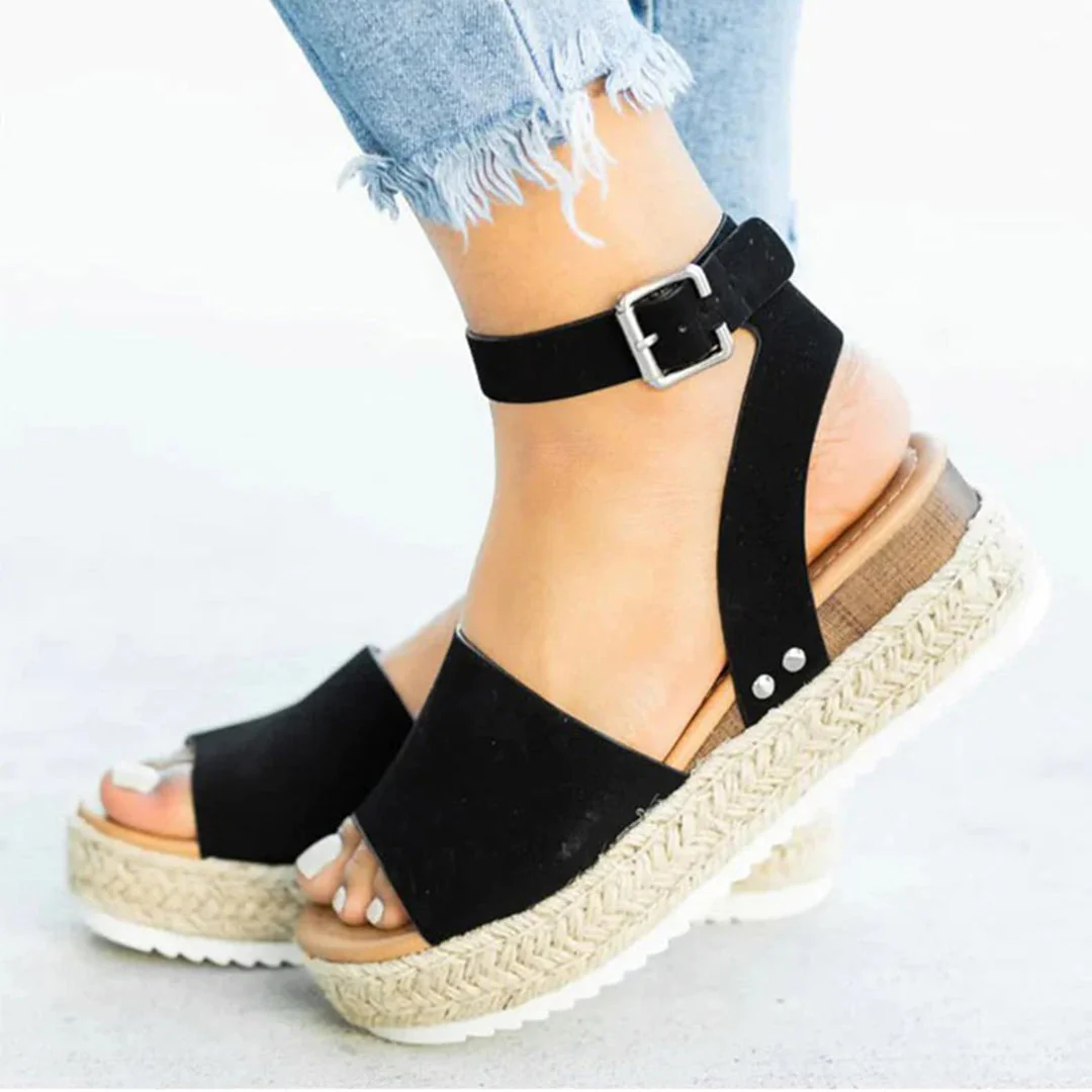 Heidi-Mode | Plattform Sandalen Espadrille-Sohle Verstellbarer Knöchelriemen Zehenriemen - Image 4