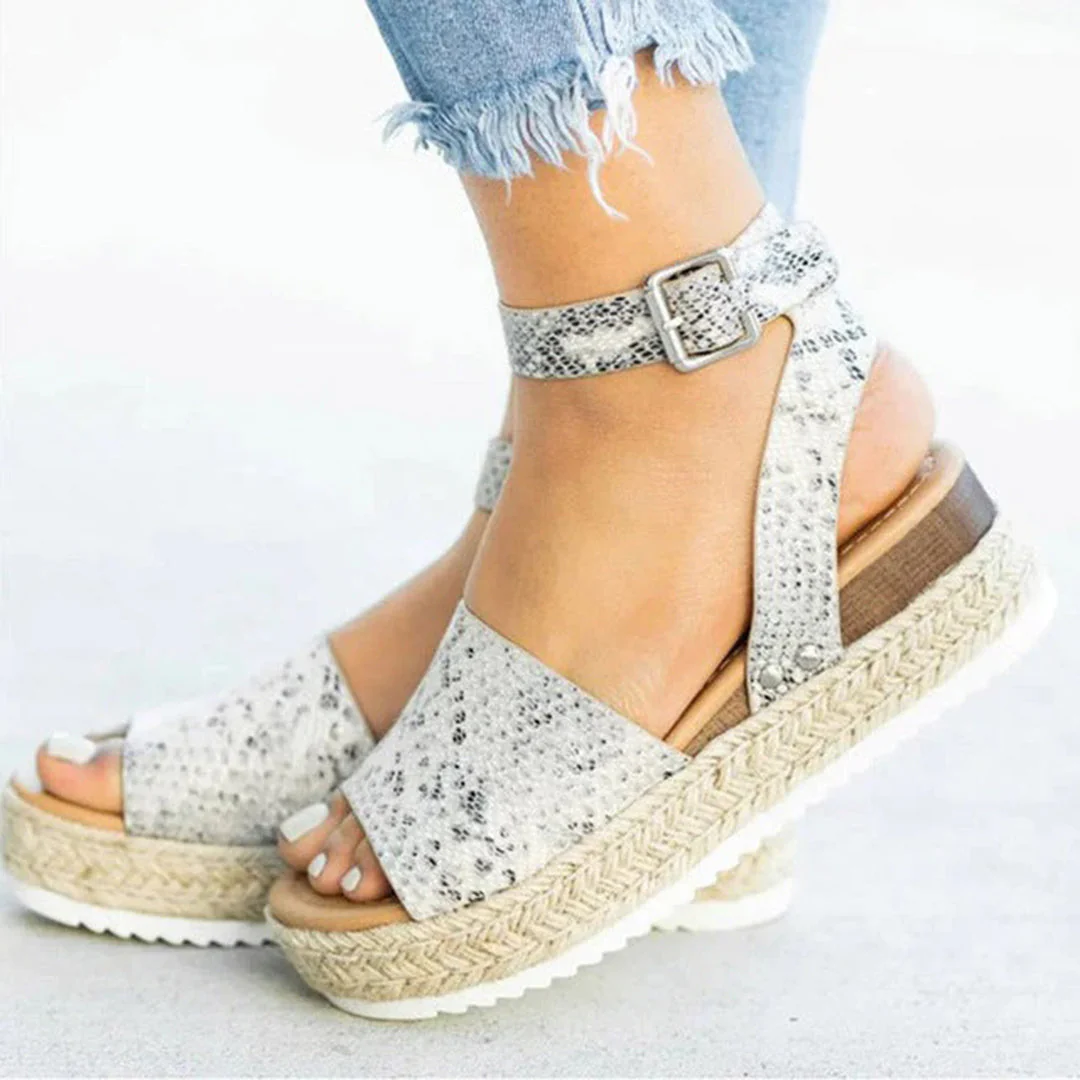 Heidi-Mode | Plattform Sandalen Espadrille-Sohle Verstellbarer Knöchelriemen Zehenriemen - Image 7