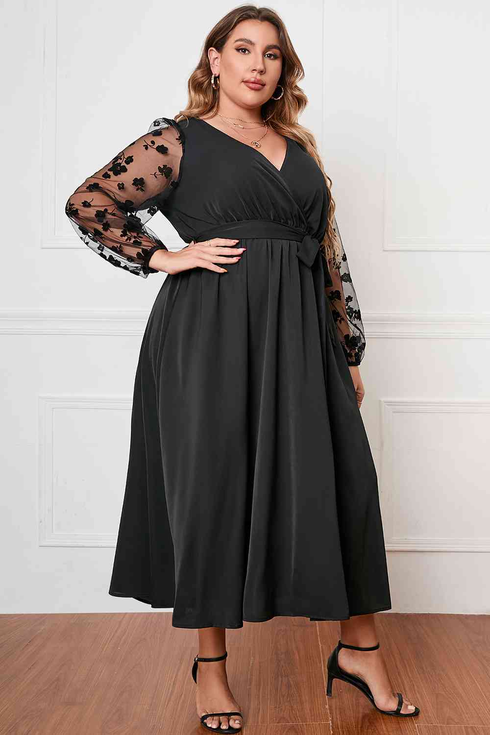 Heidi-Mode | Plus Size Wickelkragen Gebundenes Kleid - Image 3