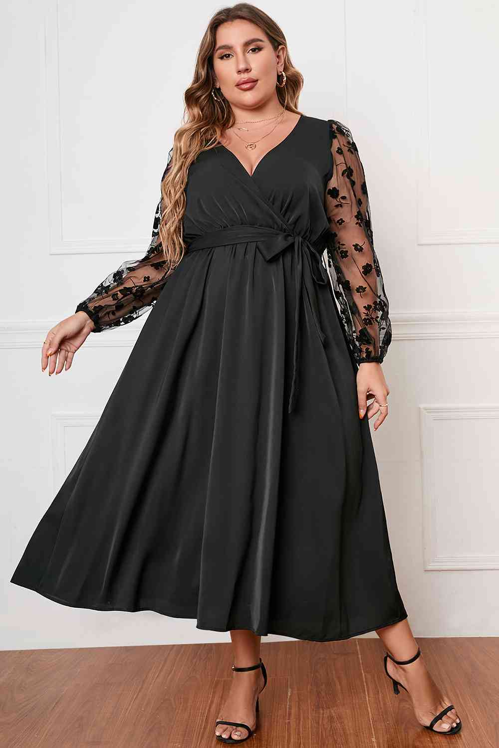 Heidi-Mode | Plus Size Wickelkragen Gebundenes Kleid - Image 4