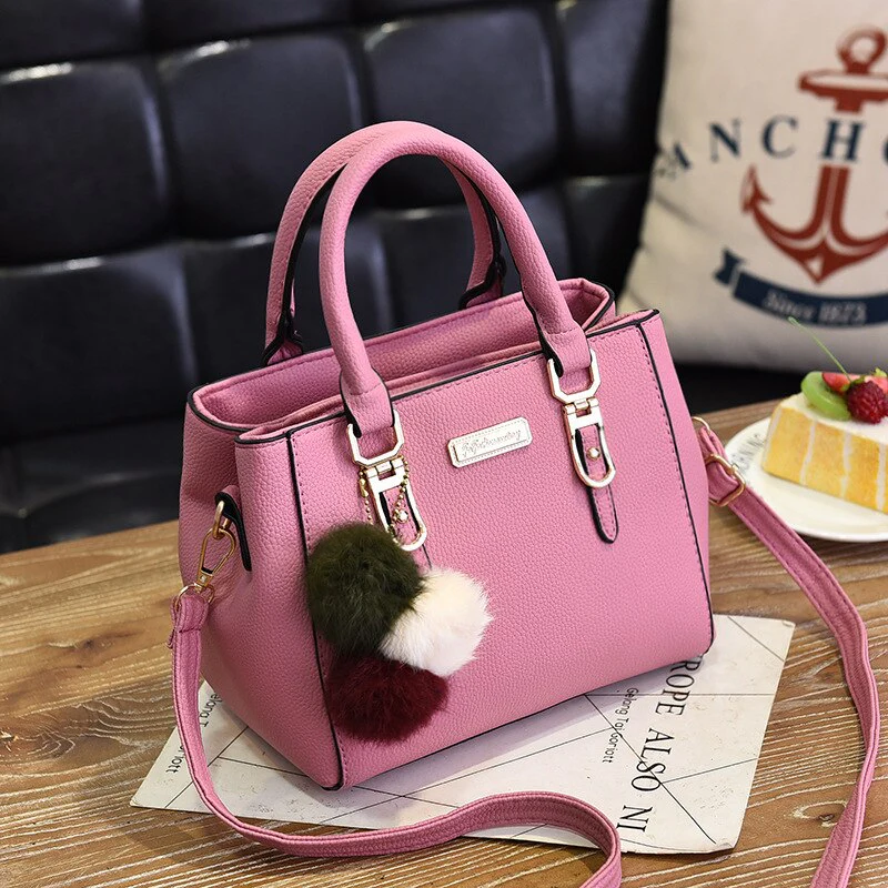 Heidi-Mode | Damen-Tasche Lederhandtasche mit 3 Weichen Plüschbällen - Image 8