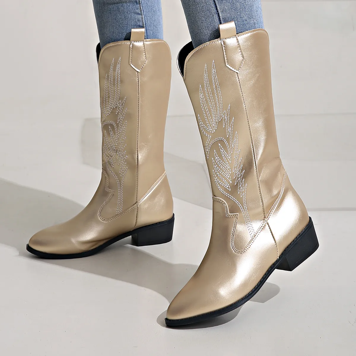 Heidi-Mode | Pu-Leder-Cowboystiefel mit Weichem Innenfutter - Image 5