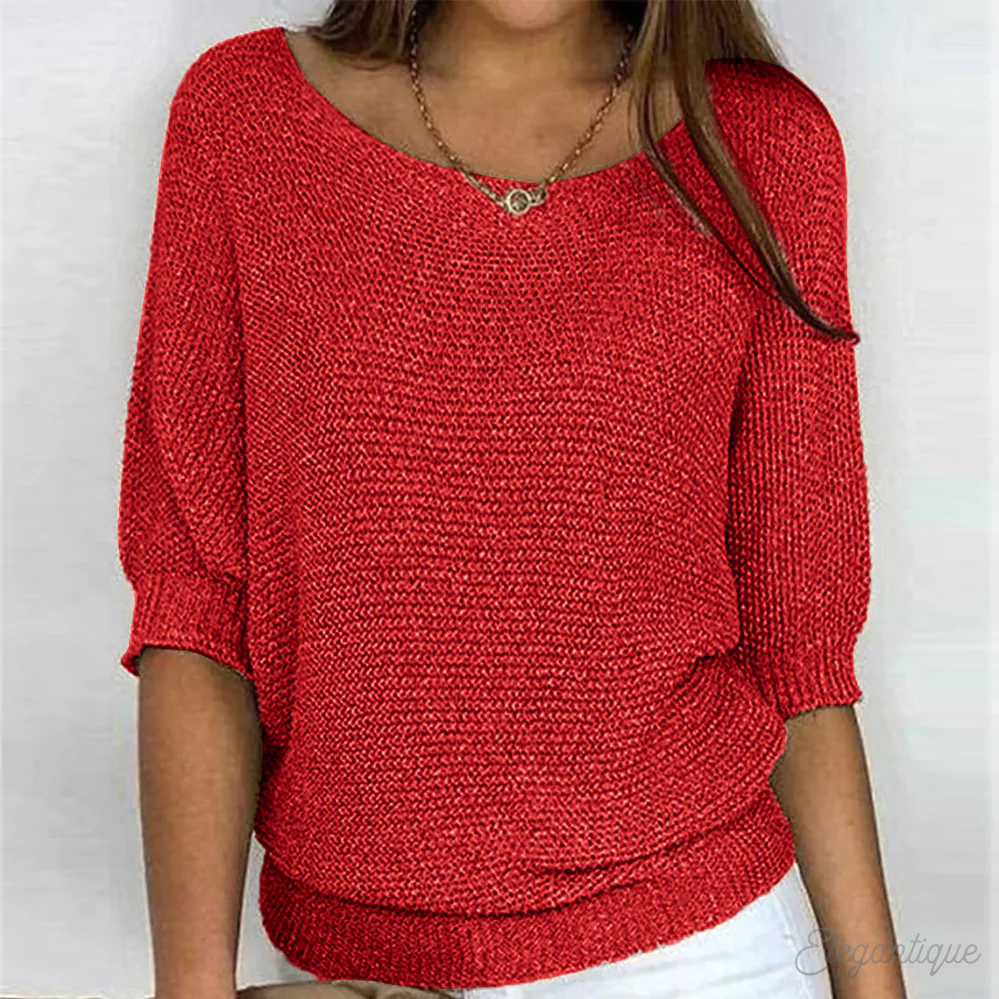 Heidi-Mode | Pullover - Damen - Einfarbig, Rundhals, Dreiviertelärmel - Bequem und Lässig - Image 2