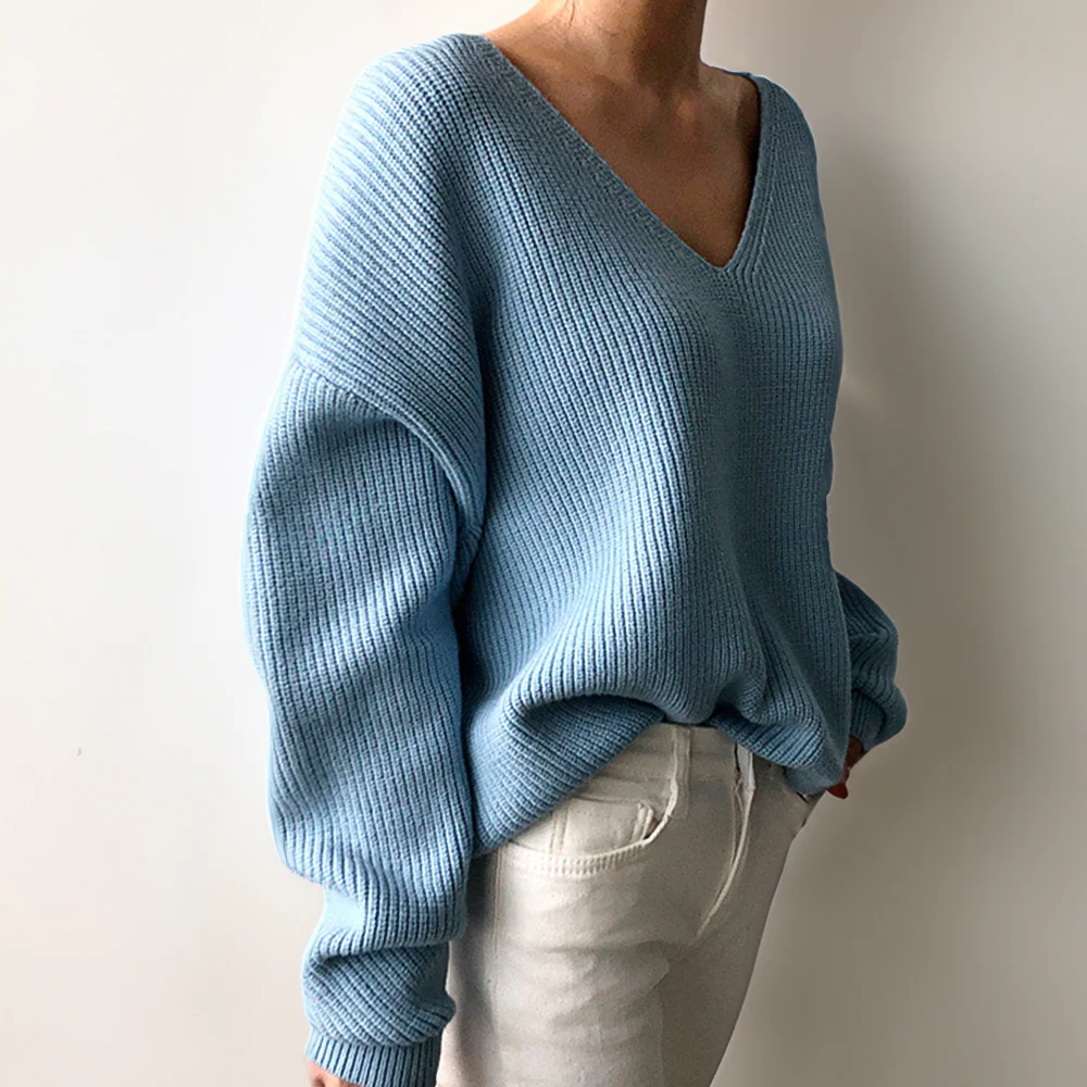 Heidi-Mode | Pullover - Damen Herbst V-Ausschnitt Oversized Pullover - Image 2