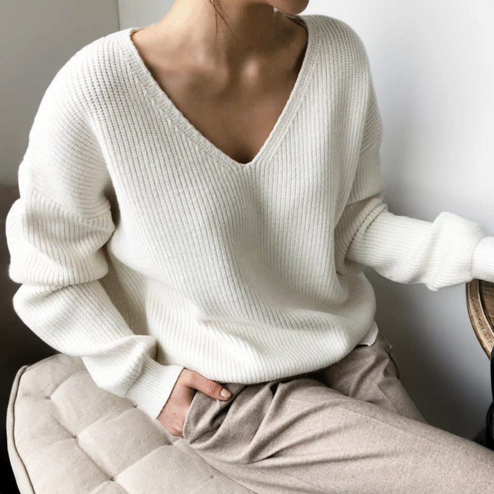 Heidi-Mode | Pullover - Damen Herbst V-Ausschnitt Oversized Pullover - Image 3