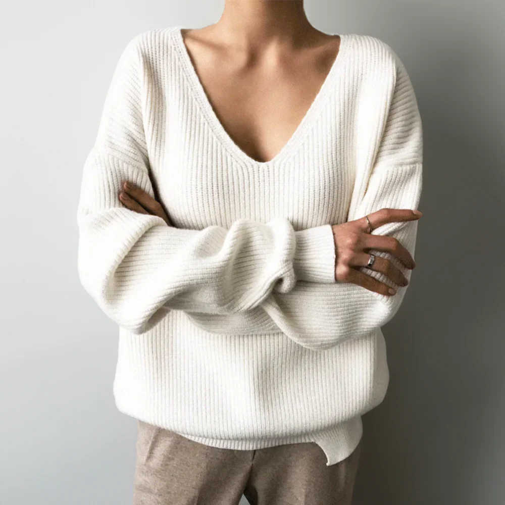 Heidi-Mode | Pullover - Damen Herbst V-Ausschnitt Oversized Pullover - Image 4