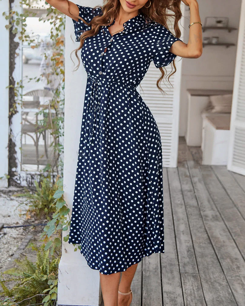 Heidi-Mode | Punkte-Muster Kleid mit Bindeband und Knöpfen - Image 2