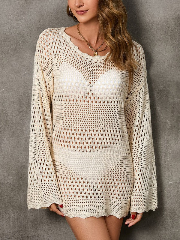 Heidi-Mode | Rosiedress Rückenausschnitt Hohles Strick Cover-Up Kleid - Image 2