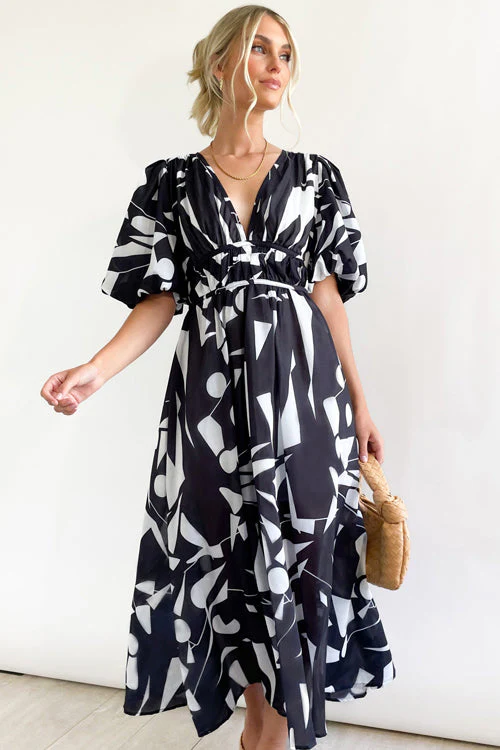 Heidi-Mode | Real Love Print Puffärmel Maxi Kleid - Image 16