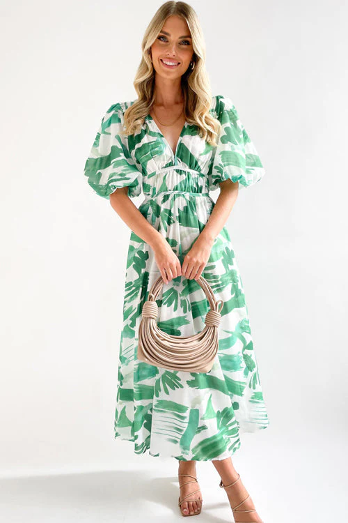 Heidi-Mode | Real Love Print Puffärmel Maxi Kleid - Image 17