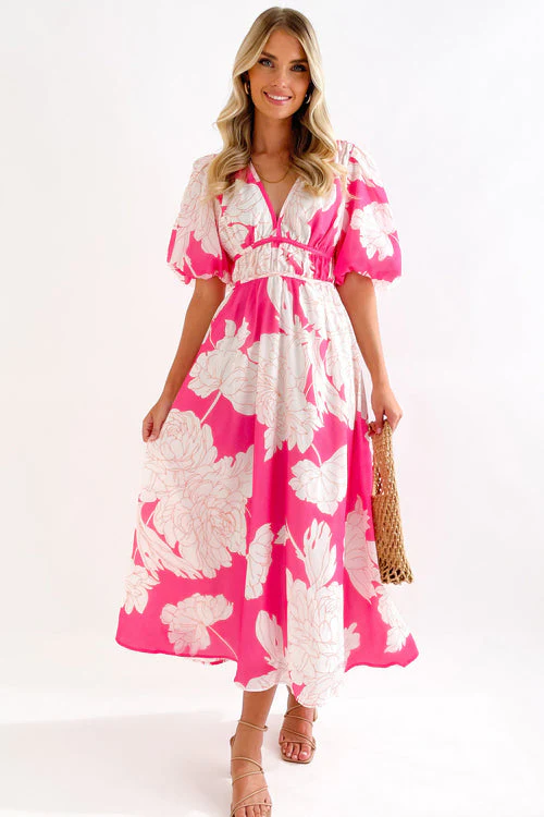 Heidi-Mode | Real Love Print Puffärmel Maxi Kleid - Image 19