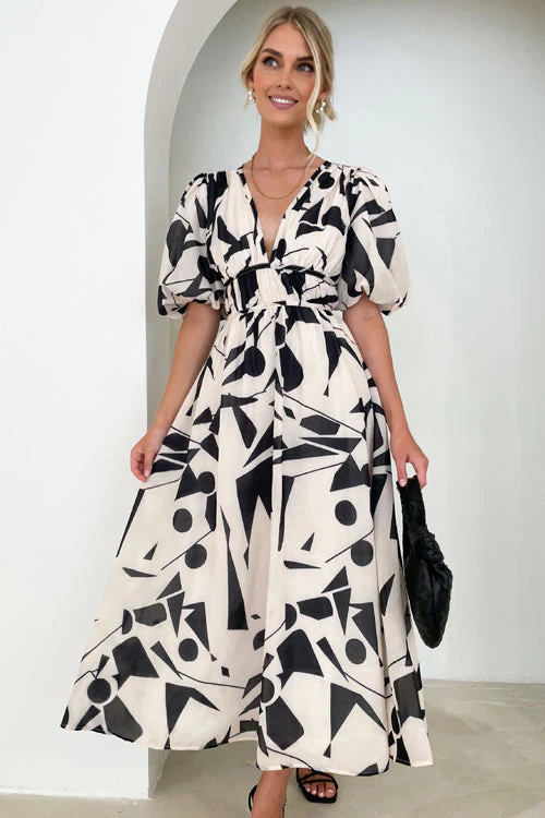 Heidi-Mode | Real Love Print Puffärmel Maxi Kleid - Image 2