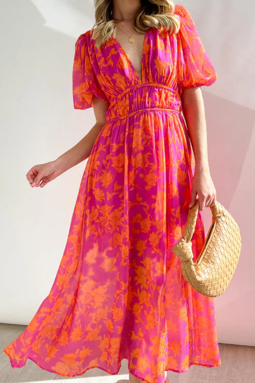 Heidi-Mode | Real Love Print Puffärmel Maxi Kleid - Image 20