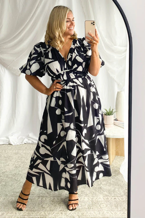 Heidi-Mode | Real Love Print Puffärmel Maxi Kleid - Image 4