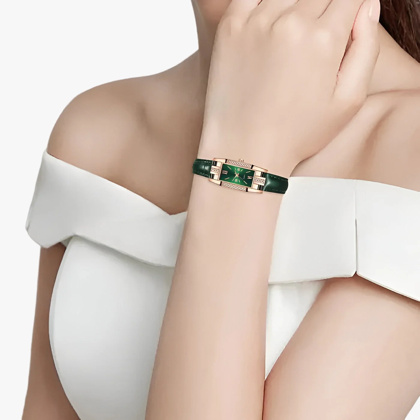 Heidi-Mode | Rechteckige Damenarmbanduhr mit Diamanten - Image 4