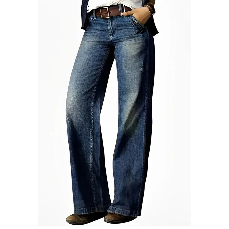 Heidi-Mode | Retro Lässig Gerade Weite Beinhosen Jeans - Image 3