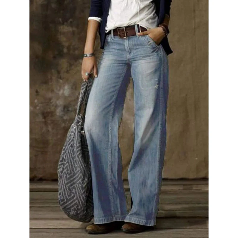 Heidi-Mode | Retro Lässig Gerade Weite Beinhosen Jeans - Image 4