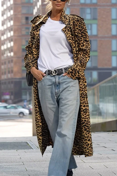 Heidi-Mode | Rosiedress Revers Offene Vorderseite Leopard Midi Trendy Mantel - Image 4