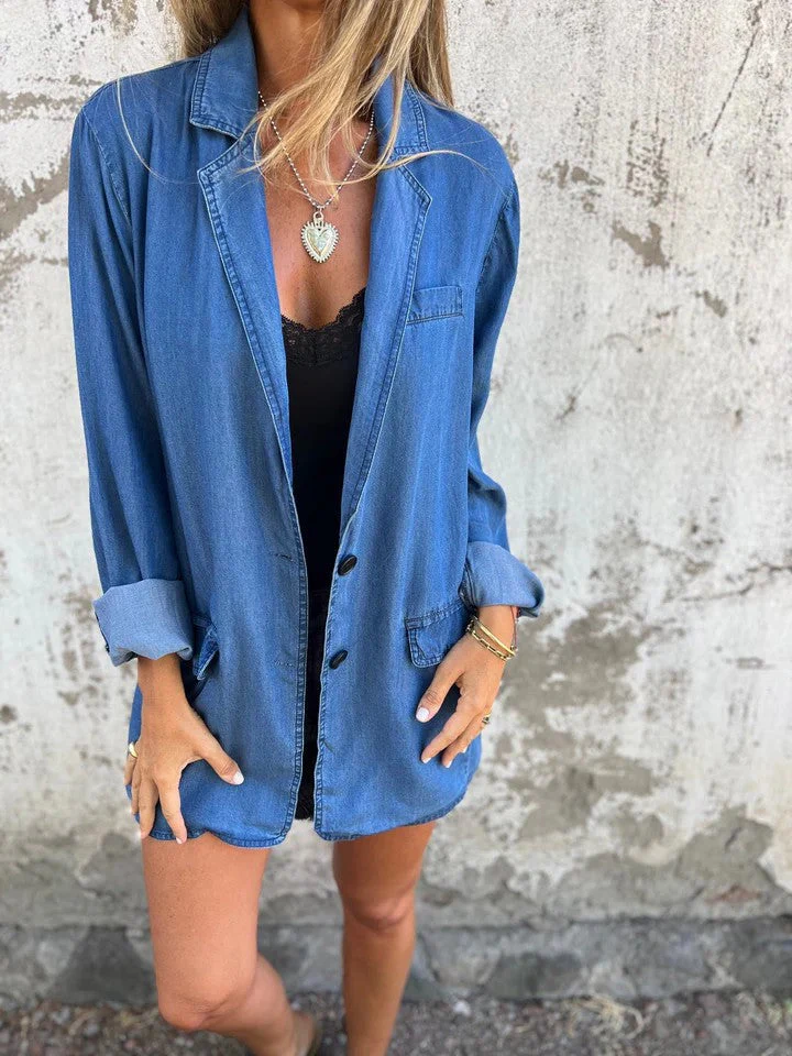 Heidi-Mode | Reversanzugkragen Denim Mid Length Jacke - Image 4