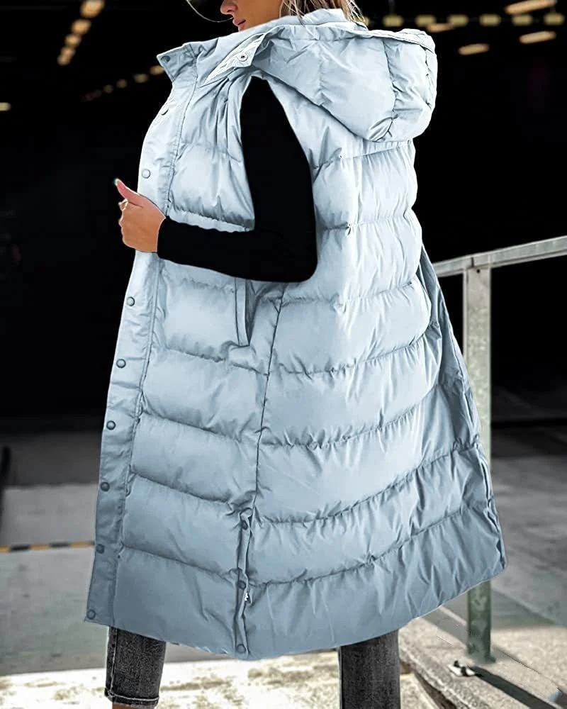 Heidi-Mode | Ärmellose, Lässige Steppjacke mit Kapuze und Reißverschluss - Image 4