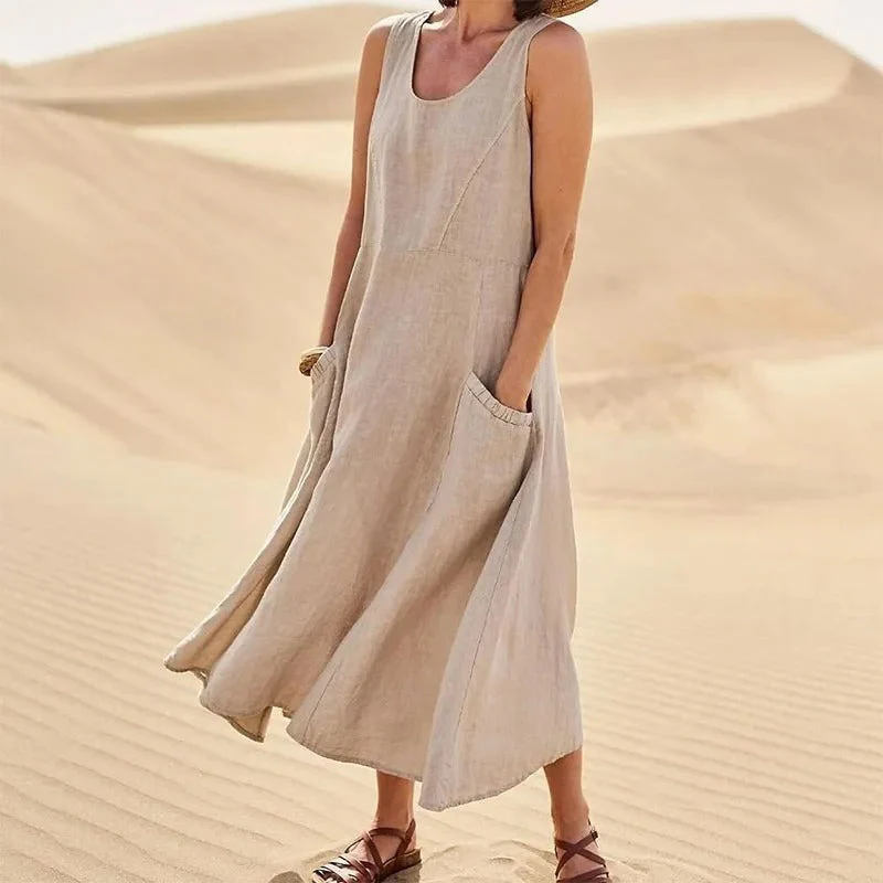 Heidi-Mode | Ärmelloses Leinenkleid mit Taschen für Damen - Image 5